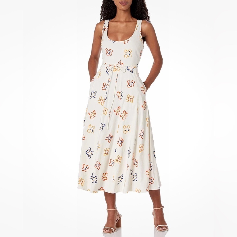 REBECCA TAYLOR Flame Fleur Linen Blend Midi Dress 00